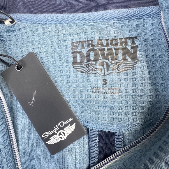 Straight Down Pullover Men's Small Blue Waffle Knit Petrol Optic 1/4 Zip Golf - Picture 4 of 12